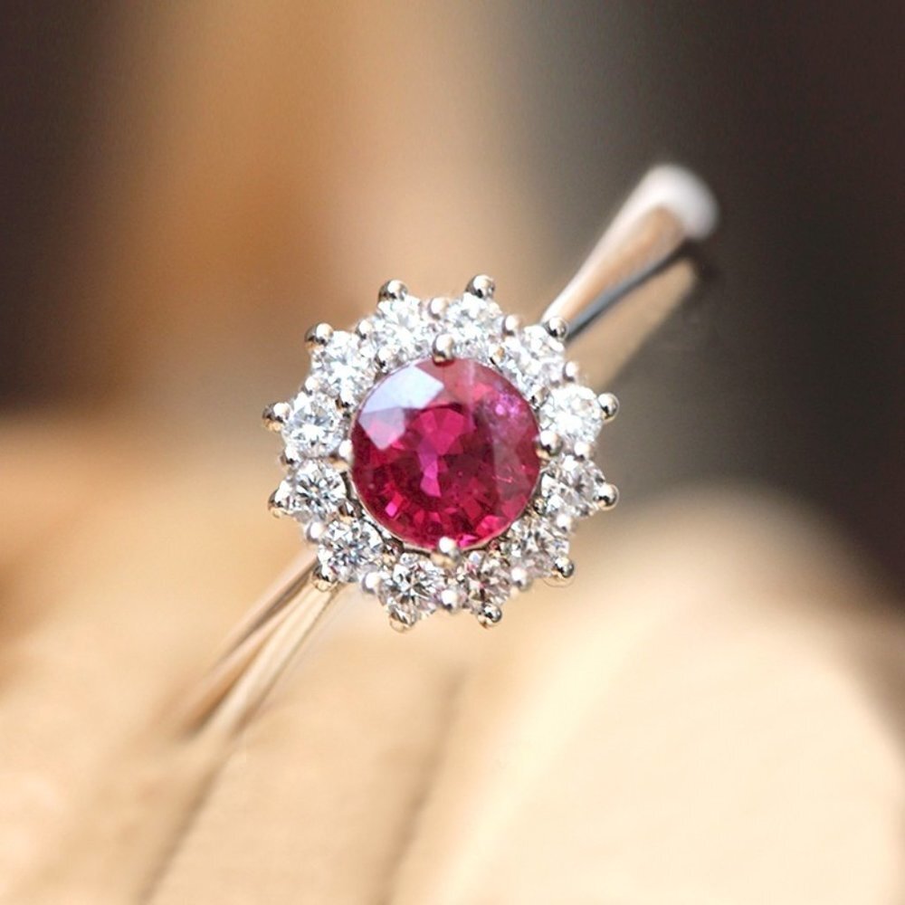 925 Silver Plated Oval Sun Flower Red Elegant Ruby Ring for Women, VIP0…
